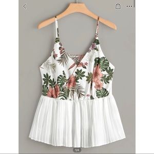 Plus Floral Print Pleated Cami Top